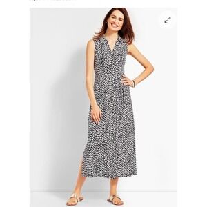 Talbots Cheetah Womens Shirt Dress‎ Sz Large Black White Timeless Modern Midi